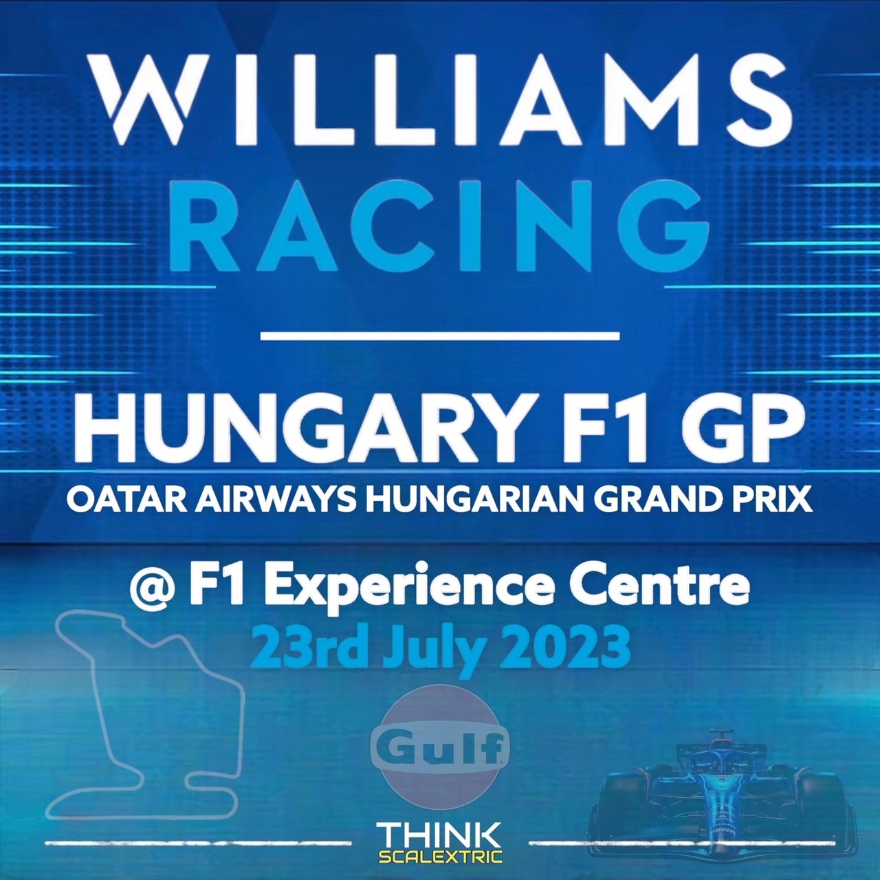 williams f1 racing race day hospitality hungary f1 2023 gp gulf blog logo giant scalextric bespoke track build