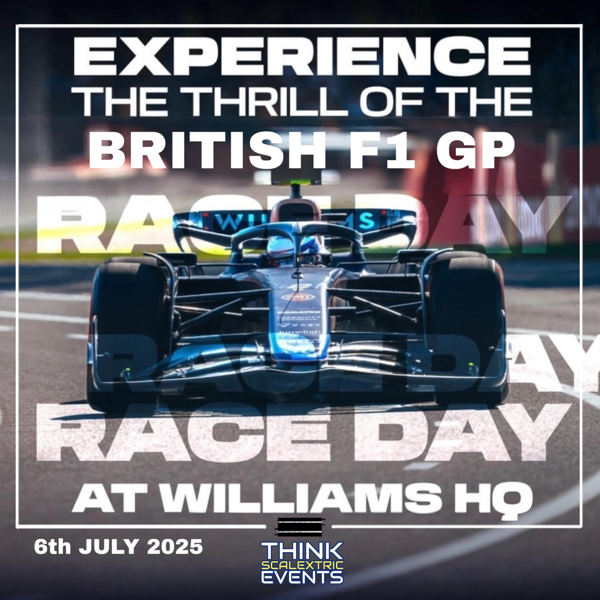 williams f1 racing race day hospitality british f1 2025 gp blog logo giant scalextric bespoke track build
